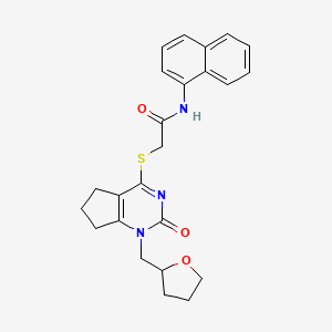 molecular formula C24H25N3O3S B3007289 N-(naphthalen-1-yl)-2-((2-oxo-1-((tetrahydrofuran-2-yl)methyl)-2,5,6,7-tetrahydro-1H-cyclopenta[d]pyrimidin-4-yl)thio)acetamide CAS No. 899756-38-8