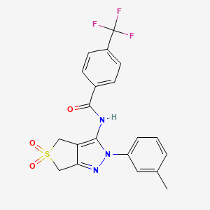 molecular formula C20H16F3N3O3S B3007310 N-(5,5-dioxido-2-(m-tolyl)-4,6-dihydro-2H-thieno[3,4-c]pyrazol-3-yl)-4-(trifluoromethyl)benzamide CAS No. 893943-73-2