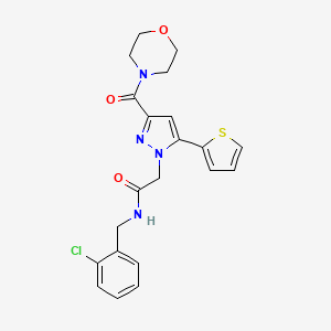 molecular formula C21H21ClN4O3S B3007361 N-(2-chlorobenzyl)-2-(3-(morpholine-4-carbonyl)-5-(thiophen-2-yl)-1H-pyrazol-1-yl)acetamide CAS No. 1171956-10-7