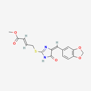 molecular formula C16H14N2O5S B3007388 methyl (2E)-4-{[(4E)-4-[(2H-1,3-benzodioxol-5-yl)methylidene]-5-oxo-4,5-dihydro-1H-imidazol-2-yl]sulfanyl}but-2-enoate CAS No. 861206-97-5