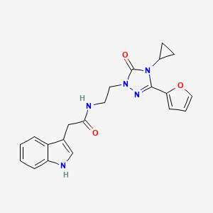 molecular formula C21H21N5O3 B3007421 N-{2-[4-cyclopropyl-3-(furan-2-yl)-5-oxo-4,5-dihydro-1H-1,2,4-triazol-1-yl]ethyl}-2-(1H-indol-3-yl)acetamide CAS No. 1797544-43-4