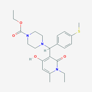 Ethyl 4-((1-ethyl-4-hydroxy-6-methyl-2-oxo-1,2-dihydropyridin-3-yl)(4-(methylthio)phenyl)methyl)piperazine-1-carboxylate