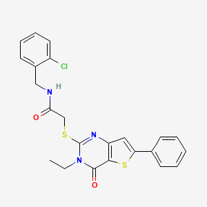 molecular formula C23H20ClN3O2S2 B3007496 N-[(2-chlorophenyl)methyl]-2-({3-ethyl-4-oxo-6-phenyl-3H,4H-thieno[3,2-d]pyrimidin-2-yl}sulfanyl)acetamide CAS No. 1189931-82-5