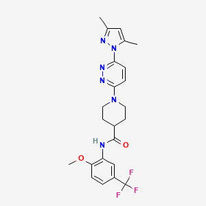 molecular formula C23H25F3N6O2 B3007553 1-(6-(3,5-dimethyl-1H-pyrazol-1-yl)pyridazin-3-yl)-N-(2-methoxy-5-(trifluoromethyl)phenyl)piperidine-4-carboxamide CAS No. 1706012-24-9