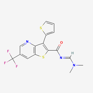 molecular formula C16H12F3N3OS2 B3007627 N-(dimethylaminomethylidene)-3-thiophen-2-yl-6-(trifluoromethyl)thieno[3,2-b]pyridine-2-carboxamide CAS No. 477845-22-0