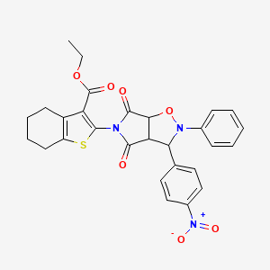 molecular formula C28H25N3O7S B3007652 ethyl 2-(3-(4-nitrophenyl)-4,6-dioxo-2-phenyltetrahydro-2H-pyrrolo[3,4-d]isoxazol-5(3H)-yl)-4,5,6,7-tetrahydrobenzo[b]thiophene-3-carboxylate CAS No. 850823-74-4