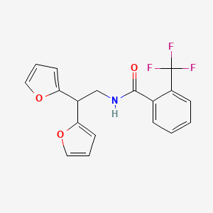 molecular formula C18H14F3NO3 B3007657 N-(2,2-di(furan-2-yl)ethyl)-2-(trifluoromethyl)benzamide CAS No. 2097918-92-6