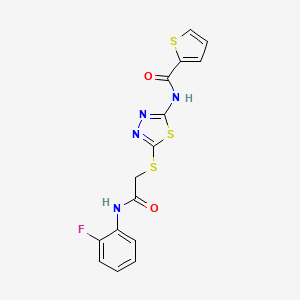 molecular formula C15H11FN4O2S3 B3007674 N-[5-({[(2-fluorophenyl)carbamoyl]methyl}sulfanyl)-1,3,4-thiadiazol-2-yl]thiophene-2-carboxamide CAS No. 389073-58-9