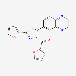 molecular formula C20H14N4O3 B3007676 furan-2-yl(3-(furan-2-yl)-5-(quinoxalin-6-yl)-4,5-dihydro-1H-pyrazol-1-yl)methanone CAS No. 946378-81-0