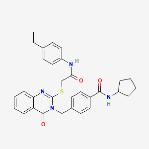 molecular formula C31H32N4O3S B3007794 N-环戊基-4-((2-((2-((4-乙基苯基)氨基)-2-氧代乙基)硫代)-4-氧代喹唑啉-3(4H)-基)甲基)苯甲酰胺 CAS No. 1115324-08-7