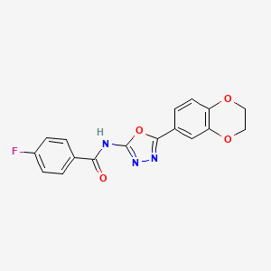 molecular formula C17H12FN3O4 B3007823 N-[5-(2,3-dihydro-1,4-benzodioxin-6-yl)-1,3,4-oxadiazol-2-yl]-4-fluorobenzamide CAS No. 851094-48-9