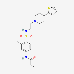 molecular formula C21H29N3O3S2 B3007885 N-(3-methyl-4-(N-(2-(4-(thiophen-2-yl)piperidin-1-yl)ethyl)sulfamoyl)phenyl)propionamide CAS No. 1448131-07-4