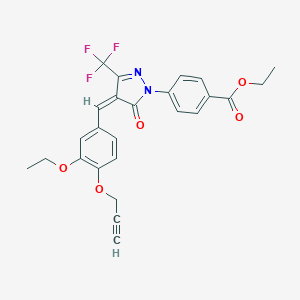 molecular formula C25H21F3N2O5 B300799 ETHYL 4-[4-{[3-ETHOXY-4-(2-PROPYNYLOXY)PHENYL]METHYLENE}-5-OXO-3-(TRIFLUOROMETHYL)-1H-PYRAZOL-1(5H)-YL]BENZOATE 