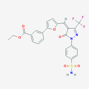 molecular formula C24H18F3N3O6S B300813 ETHYL 3-(5-{[(4Z)-5-OXO-1-(4-SULFAMOYLPHENYL)-3-(TRIFLUOROMETHYL)-4,5-DIHYDRO-1H-PYRAZOL-4-YLIDENE]METHYL}FURAN-2-YL)BENZOATE 