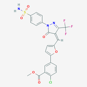 molecular formula C23H15ClF3N3O6S B300814 METHYL 2-CHLORO-5-(5-{[(4Z)-5-OXO-1-(4-SULFAMOYLPHENYL)-3-(TRIFLUOROMETHYL)-4,5-DIHYDRO-1H-PYRAZOL-4-YLIDENE]METHYL}FURAN-2-YL)BENZOATE 