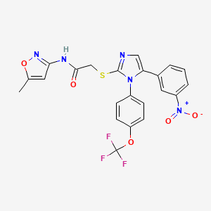 molecular formula C22H16F3N5O5S B3008140 N-(5-methylisoxazol-3-yl)-2-((5-(3-nitrophenyl)-1-(4-(trifluoromethoxy)phenyl)-1H-imidazol-2-yl)thio)acetamide CAS No. 1226453-59-3
