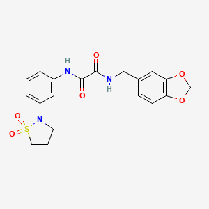 molecular formula C19H19N3O6S B3008176 N-(1,3-benzodioxol-5-ylmethyl)-N'-[3-(1,1-dioxido-1,2-thiazolidin-2-yl)phenyl]ethanediamide CAS No. 1105247-08-2