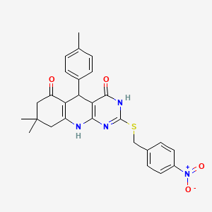 8,8-dimethyl-2-((4-nitrobenzyl)thio)-5-(p-tolyl)-7,8,9,10-tetrahydropyrimido[4,5-b]quinoline-4,6(3H,5H)-dione