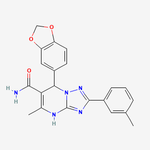 molecular formula C21H19N5O3 B3008240 7-(Benzo[d][1,3]dioxol-5-yl)-5-methyl-2-(m-tolyl)-4,7-dihydro-[1,2,4]triazolo[1,5-a]pyrimidine-6-carboxamide CAS No. 538317-59-8
