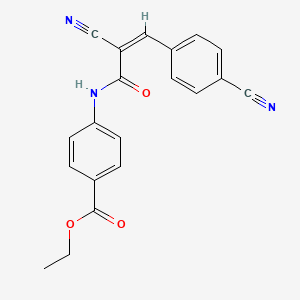 molecular formula C20H15N3O3 B3008301 Ethyl 4-[[(Z)-2-cyano-3-(4-cyanophenyl)prop-2-enoyl]amino]benzoate CAS No. 564465-85-6