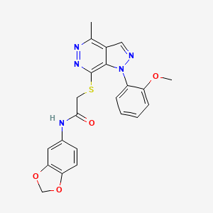 molecular formula C22H19N5O4S B3008346 N-(benzo[d][1,3]dioxol-5-yl)-2-((1-(2-methoxyphenyl)-4-methyl-1H-pyrazolo[3,4-d]pyridazin-7-yl)thio)acetamide CAS No. 1105204-41-8