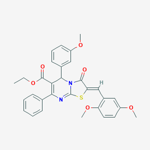 molecular formula C31H28N2O6S B300851 ETHYL (2Z)-2-[(2,5-DIMETHOXYPHENYL)METHYLIDENE]-5-(3-METHOXYPHENYL)-3-OXO-7-PHENYL-2H,3H,5H-[1,3]THIAZOLO[3,2-A]PYRIMIDINE-6-CARBOXYLATE 