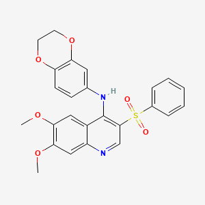 molecular formula C25H22N2O6S B3008564 3-(benzenesulfonyl)-N-(2,3-dihydro-1,4-benzodioxin-6-yl)-6,7-dimethoxyquinolin-4-amine CAS No. 895649-98-6