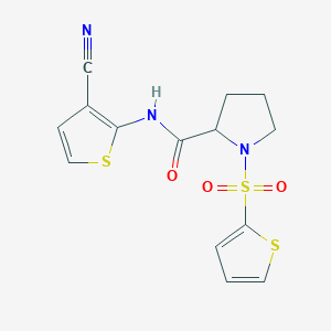 molecular formula C14H13N3O3S3 B3008690 N-(3-cyanothiophen-2-yl)-1-(thiophen-2-ylsulfonyl)pyrrolidine-2-carboxamide CAS No. 1009266-52-7