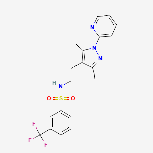 molecular formula C19H19F3N4O2S B3008734 N-(2-(3,5-dimethyl-1-(pyridin-2-yl)-1H-pyrazol-4-yl)ethyl)-3-(trifluoromethyl)benzenesulfonamide CAS No. 2034337-94-3