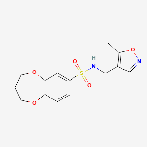 molecular formula C14H16N2O5S B3008775 N-[(5-methyl-1,2-oxazol-4-yl)methyl]-3,4-dihydro-2H-1,5-benzodioxepine-7-sulfonamide CAS No. 2034262-51-4