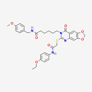 molecular formula C33H36N4O7S B3008784 6-[6-({[(4-ethoxyphenyl)carbamoyl]methyl}sulfanyl)-8-oxo-2H,7H,8H-[1,3]dioxolo[4,5-g]quinazolin-7-yl]-N-[(4-methoxyphenyl)methyl]hexanamide CAS No. 688061-18-9