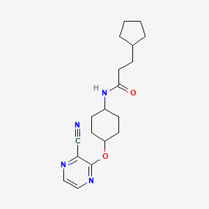 molecular formula C19H26N4O2 B3008836 N-((1r,4r)-4-((3-cyanopyrazin-2-yl)oxy)cyclohexyl)-3-cyclopentylpropanamide CAS No. 2034580-44-2