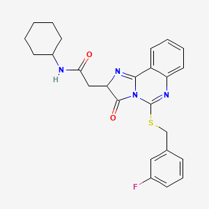 molecular formula C25H25FN4O2S B3008949 N-cyclohexyl-2-(5-{[(3-fluorophenyl)methyl]sulfanyl}-3-oxo-2H,3H-imidazo[1,2-c]quinazolin-2-yl)acetamide CAS No. 959507-62-1