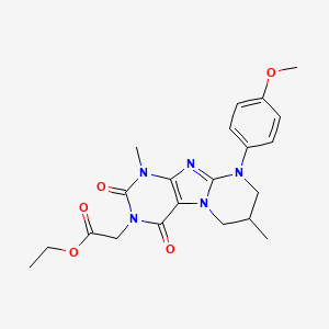 molecular formula C21H25N5O5 B3009000 ethyl 2-[9-(4-methoxyphenyl)-1,7-dimethyl-2,4-dioxo-1H,2H,3H,4H,6H,7H,8H,9H-pyrimido[1,2-g]purin-3-yl]acetate CAS No. 846599-26-6