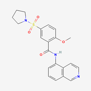 molecular formula C21H21N3O4S B3009078 N-(isoquinolin-5-yl)-2-methoxy-5-(pyrrolidin-1-ylsulfonyl)benzamide CAS No. 1021047-16-4