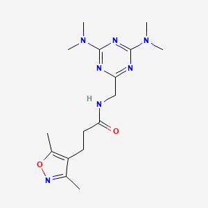 molecular formula C16H25N7O2 B3009154 N-((4,6-bis(dimethylamino)-1,3,5-triazin-2-yl)methyl)-3-(3,5-dimethylisoxazol-4-yl)propanamide CAS No. 2034572-73-9