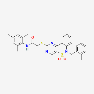 molecular formula C29H28N4O3S2 B3009155 N-mesityl-2-((6-(2-methylbenzyl)-5,5-dioxido-6H-benzo[c]pyrimido[4,5-e][1,2]thiazin-2-yl)thio)acetamide CAS No. 895101-18-5