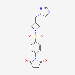 molecular formula C16H17N5O4S B3009158 1-(4-((3-((1H-1,2,4-triazol-1-yl)methyl)azetidin-1-yl)sulfonyl)phenyl)pyrrolidine-2,5-dione CAS No. 2192744-89-9