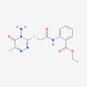 molecular formula C15H17N5O4S B3009169 ethyl 2-{2-[(4-amino-6-methyl-5-oxo-4,5-dihydro-1,2,4-triazin-3-yl)sulfanyl]acetamido}benzoate CAS No. 869067-80-1