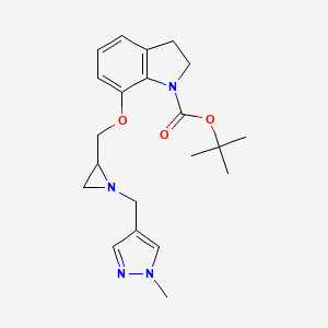 molecular formula C21H28N4O3 B3009199 Tert-butyl 7-[[1-[(1-methylpyrazol-4-yl)methyl]aziridin-2-yl]methoxy]-2,3-dihydroindole-1-carboxylate CAS No. 2418715-58-7