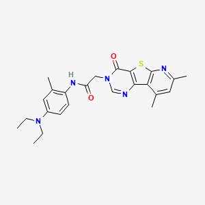 molecular formula C24H27N5O2S B3009239 N-[4-(diethylamino)-2-methylphenyl]-2-(11,13-dimethyl-6-oxo-8-thia-3,5,10-triazatricyclo[7.4.0.02,7]trideca-1(9),2(7),3,10,12-pentaen-5-yl)acetamide CAS No. 946323-84-8