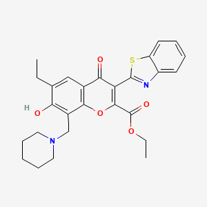 molecular formula C27H28N2O5S B3009255 ethyl 3-(benzo[d]thiazol-2-yl)-6-ethyl-7-hydroxy-4-oxo-8-(piperidin-1-ylmethyl)-4H-chromene-2-carboxylate CAS No. 433700-24-4