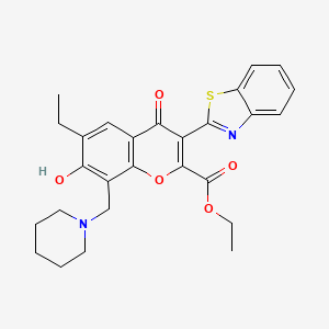 Ethyl 3-(1,3-benzothiazol-2-yl)-6-ethyl-7-hydroxy-4-oxo-8-(piperidin-1-ylmethyl)chromene-2-carboxylate