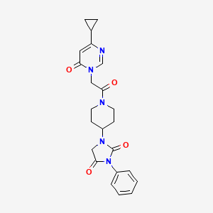 molecular formula C23H25N5O4 B3009280 1-(1-(2-(4-cyclopropyl-6-oxopyrimidin-1(6H)-yl)acetyl)piperidin-4-yl)-3-phenylimidazolidine-2,4-dione CAS No. 2034279-36-0