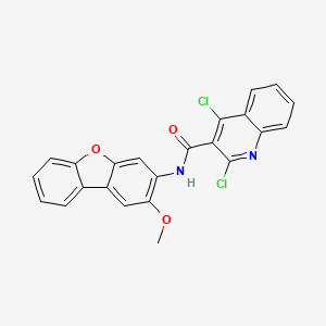 2,4-dichloro-N-{4-methoxy-8-oxatricyclo[7.4.0.0^{2,7}]trideca-1(9),2,4,6,10,12-hexaen-5-yl}quinoline-3-carboxamide