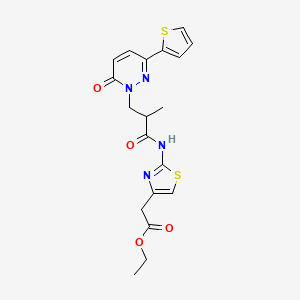 molecular formula C19H20N4O4S2 B3009305 ethyl 2-(2-(2-methyl-3-(6-oxo-3-(thiophen-2-yl)pyridazin-1(6H)-yl)propanamido)thiazol-4-yl)acetate CAS No. 1286703-89-6