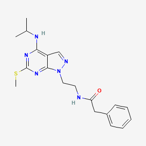 molecular formula C19H24N6OS B3009317 N-(2-(4-(isopropylamino)-6-(methylthio)-1H-pyrazolo[3,4-d]pyrimidin-1-yl)ethyl)-2-phenylacetamide CAS No. 946282-44-6