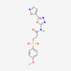 molecular formula C15H14N4O6S B3009320 N-(5-(isoxazol-5-yl)-1,3,4-oxadiazol-2-yl)-3-((4-methoxyphenyl)sulfonyl)propanamide CAS No. 946281-71-6