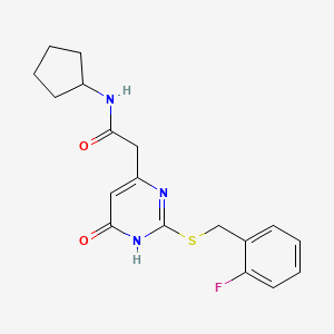 molecular formula C18H20FN3O2S B3009354 N-cyclopentyl-2-(2-((2-fluorobenzyl)thio)-6-oxo-1,6-dihydropyrimidin-4-yl)acetamide CAS No. 1105213-85-1
