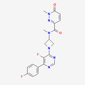 molecular formula C20H18F2N6O2 B3009387 N-[1-[5-Fluoro-6-(4-fluorophenyl)pyrimidin-4-yl]azetidin-3-yl]-N,1-dimethyl-6-oxopyridazine-3-carboxamide CAS No. 2380180-05-0
